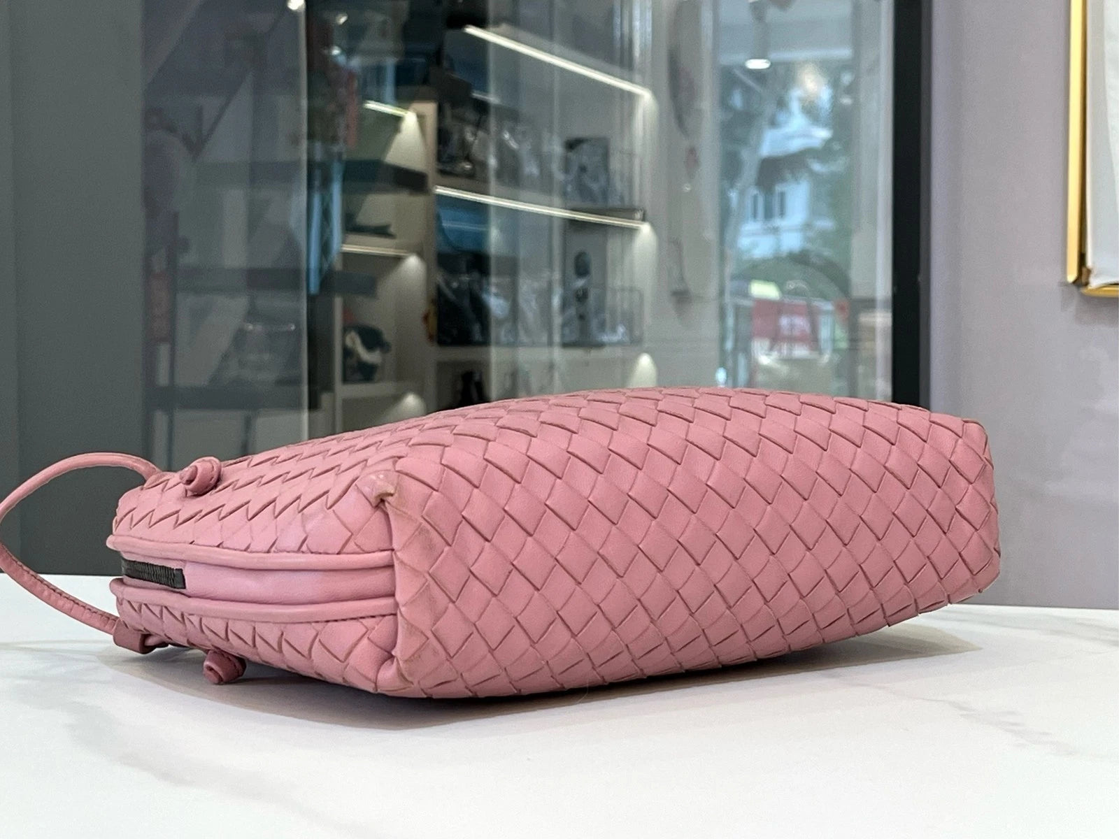 Bottega Veneta Pink Woven Crossbody Pillow Bag For Women