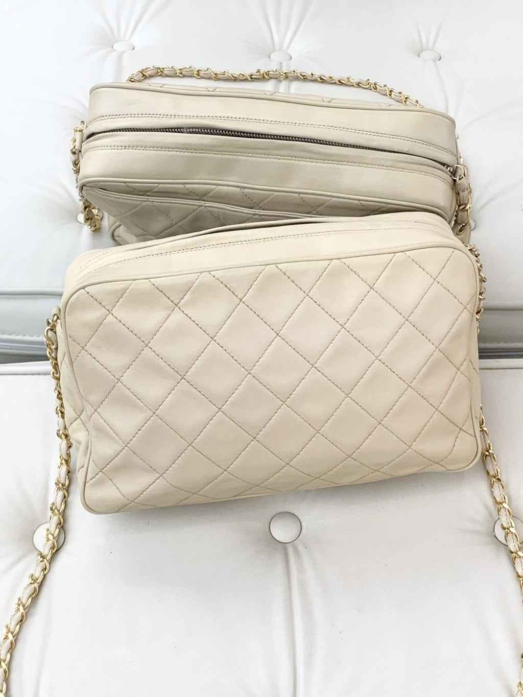 Chanel Lambskin Camera Bag Chain Shoulder Crossbody Bag Beige Women S