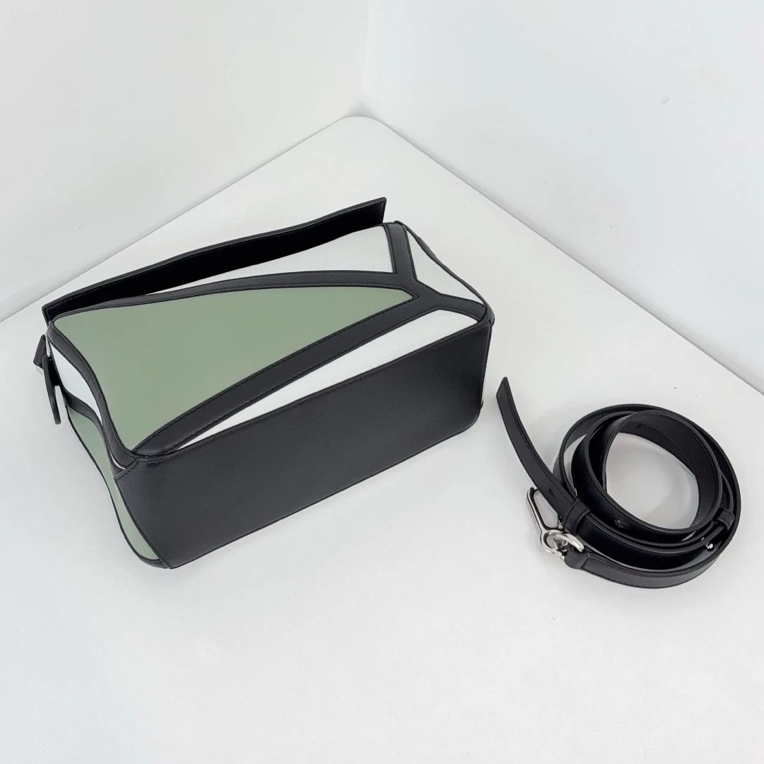 Authentic Loewe Puzzle PM Shoulder Crossbody Bag Green Silver Hardware