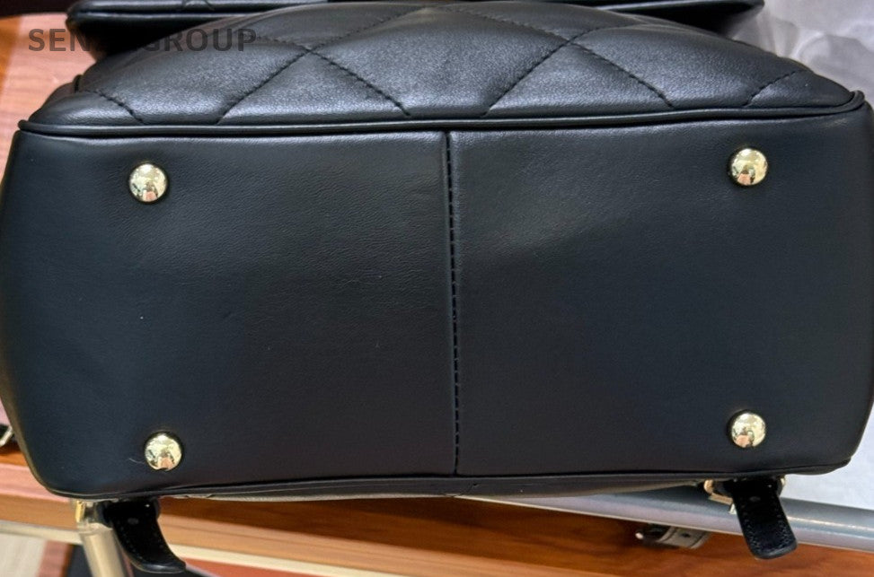 Chanel ADO Diamond Pattern Backpack Black Gold Used Women Classic Designer