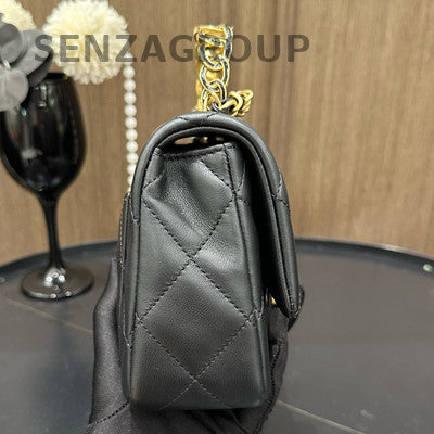 Chanel Quilted Black Gold Classic Flap Bag Chain Shoulder Tote