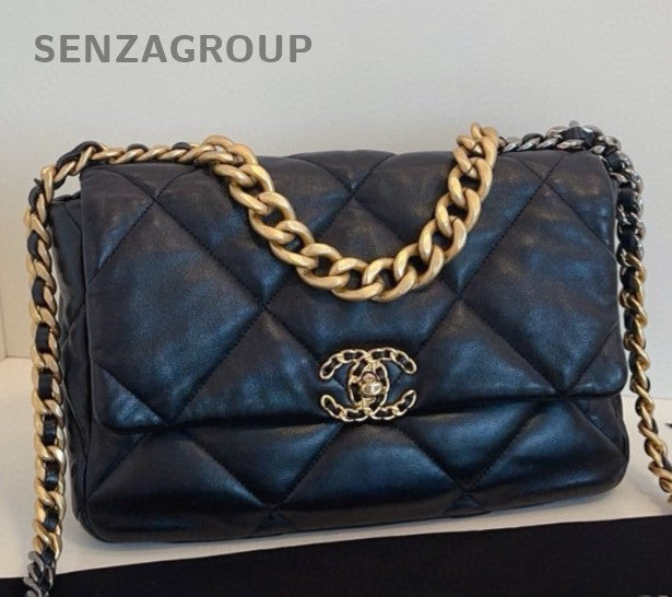 Chanel 19Bag MM Chain Top Handle Bag Crossbody Black  Gold Women Classic