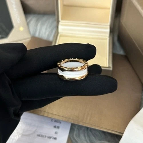 Bvlgari B.zero1 18k Rose Gold White Ceramic 2 Band Ring Eu52/us6 Excellent