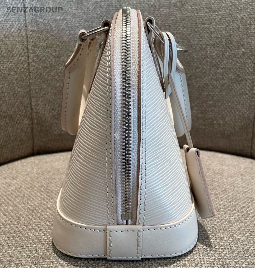 Louis Vuitton Alma BB Epi Top Handle Bag Crossbody White Silver Women Classic