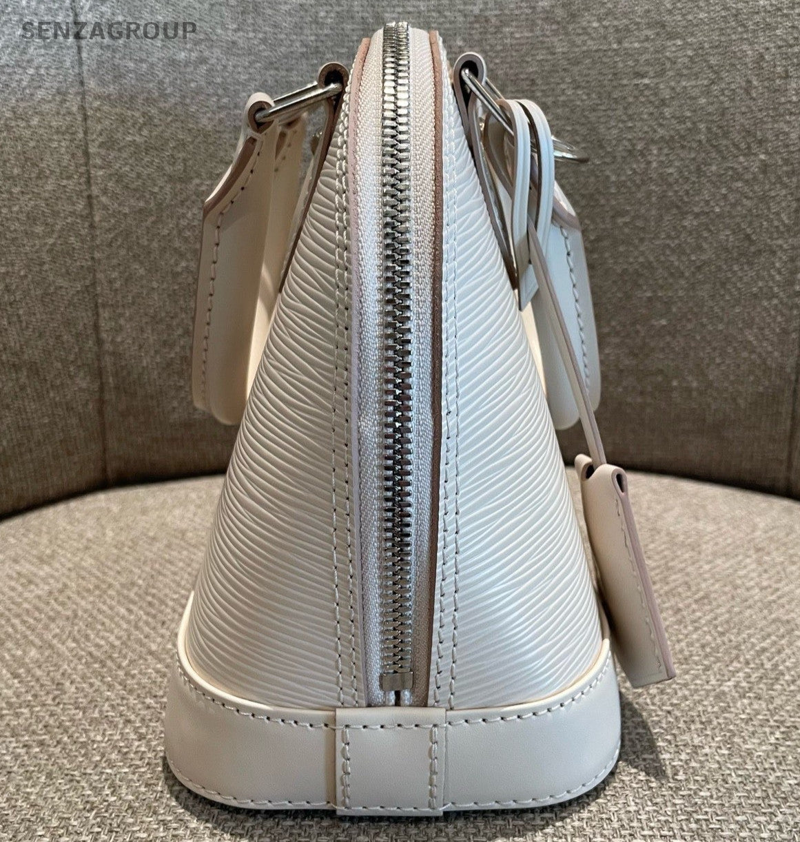 Louis Vuitton Alma BB Epi Top Handle Bag Crossbody White Silver Women Classic