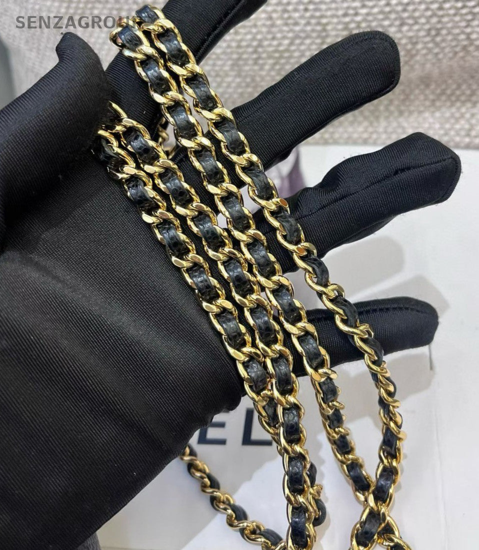 Chanel WOC Diamond Chain Crossbody Shoulder Bag Black Gold Women Classic