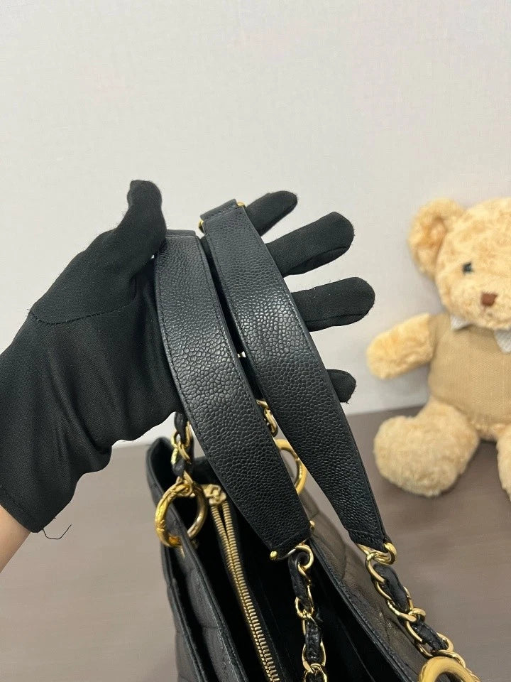 Chanel Black Gold Leather GST Shoulder Bag For Women