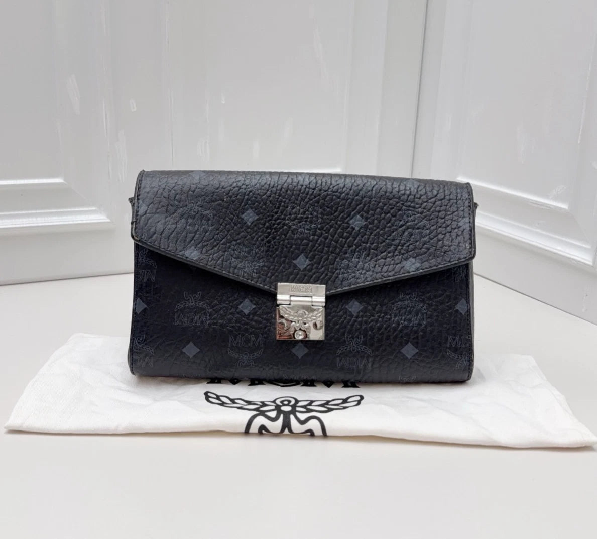 MCM Millie Visetos Chain Shoulder Bag Crossbody Bag Silver Women
