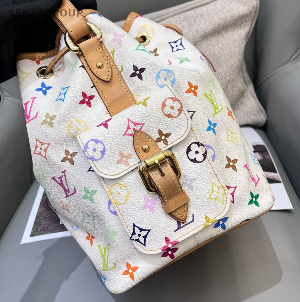 Louis Vuitton Monogram Bucket White Multicolor Gold Shoulder Bag Women Classic