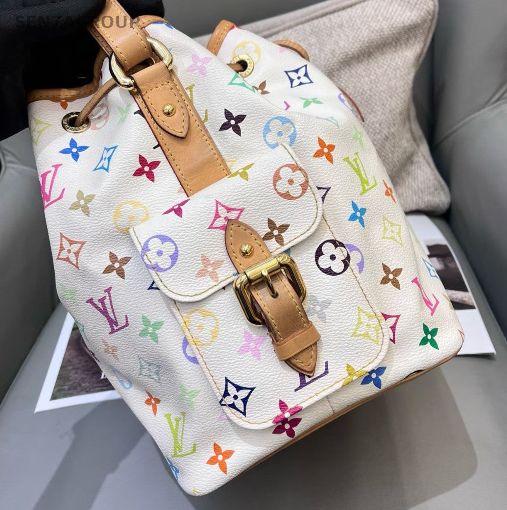 Louis Vuitton Monogram Bucket White Multicolor Gold Shoulder Bag Women Classic