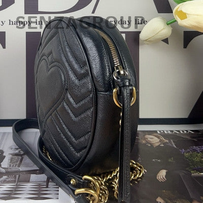 Gucci Marmont Round Bag Black Gold Chain Shoulder Crossbody Classic Women