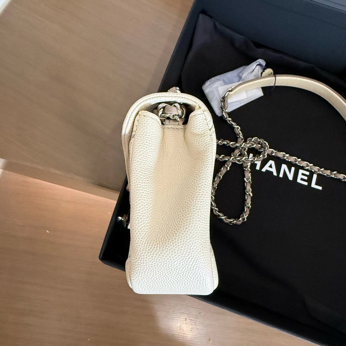 Chanel Calfskin White Shoulder Bag Crossbody Bag Silver Hardware Women