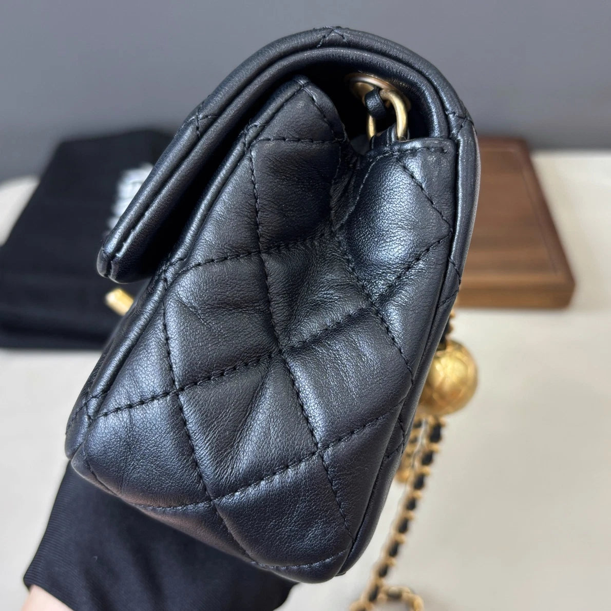 Chip Version Chanel Flap Big Mini Lambskin Gold Chain Black Shoulder Bag