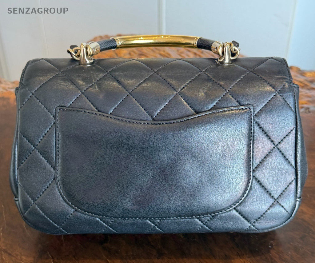 Chanel Handle Bag Diamond Lambskin Black Gold Chain Shoulder Bag Crossbody Women