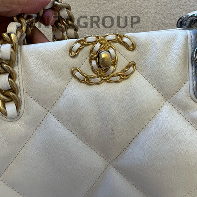 Chanel 19 Bag Tote White Gold Quilted Chain Shoulder Bag Women Classic