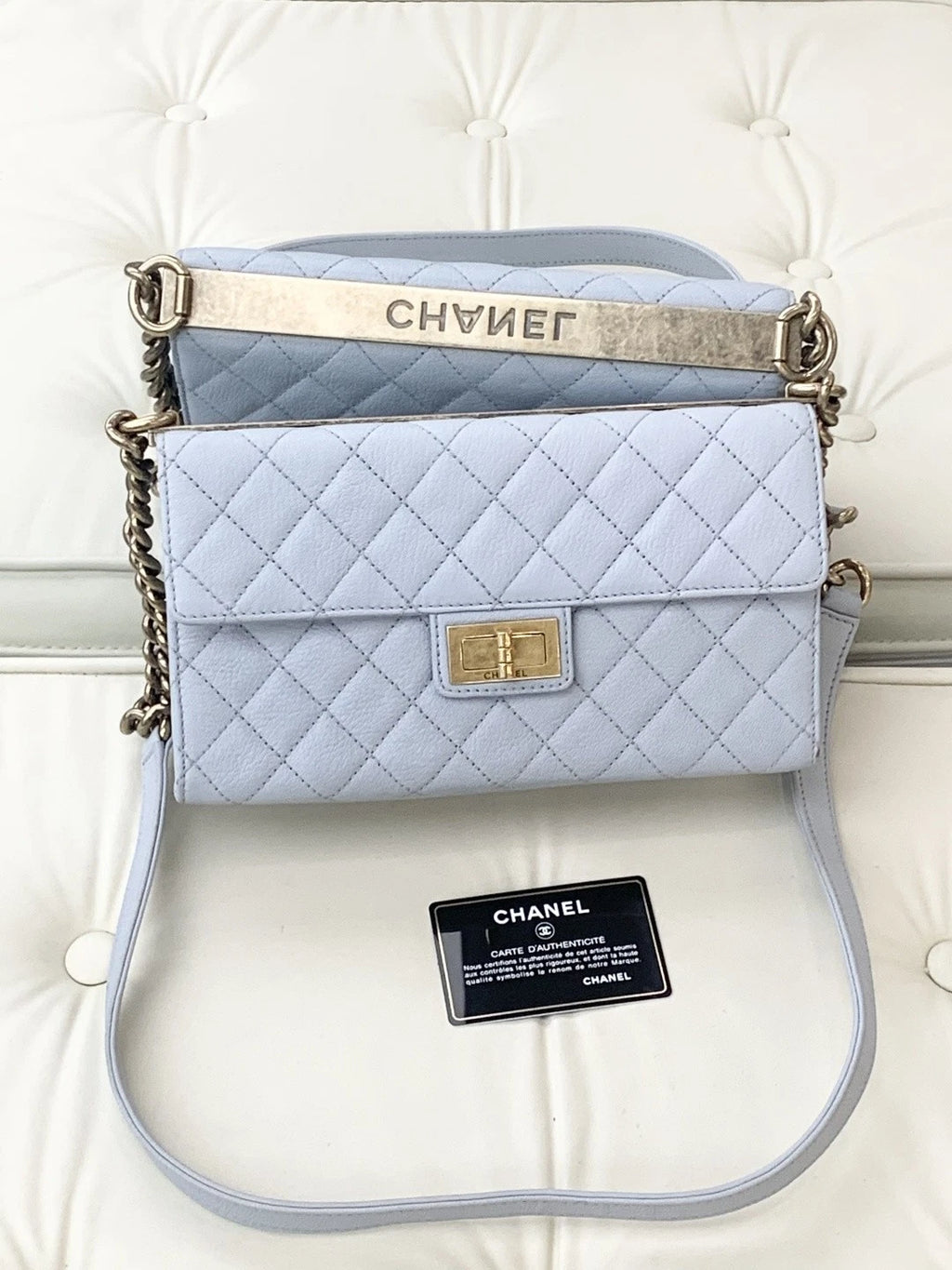 Chanel Trendy CC Calfskin Chain Shoulder Bag Crossbody Blue Gold Women Classic S