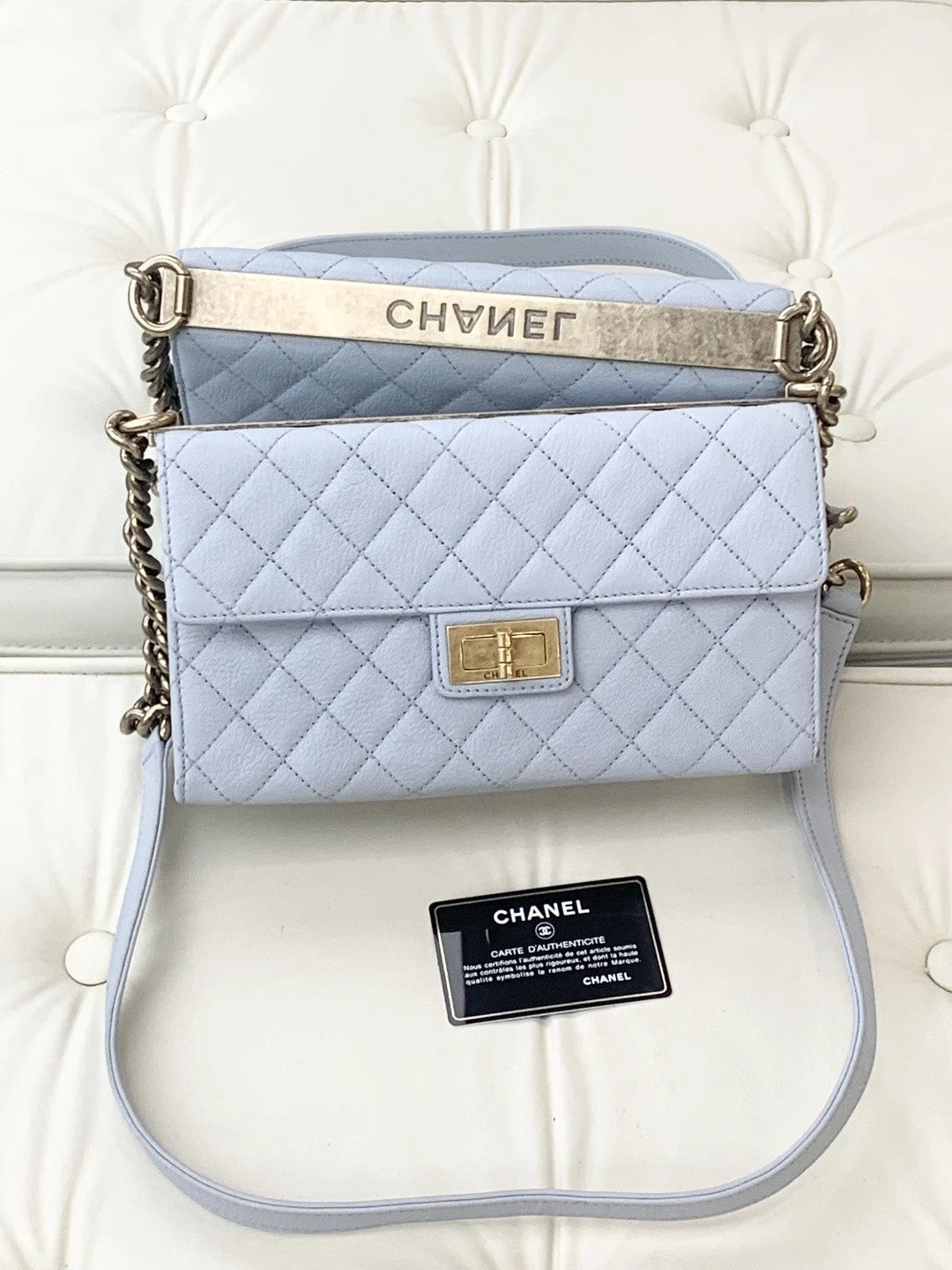 Chanel Trendy CC Calfskin Chain Shoulder Bag Crossbody Blue Gold Women Classic S