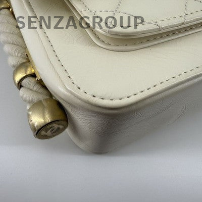 Chanel Quilted Calfskin Chain Shoulder Crossbody Bag Women's White Gold
