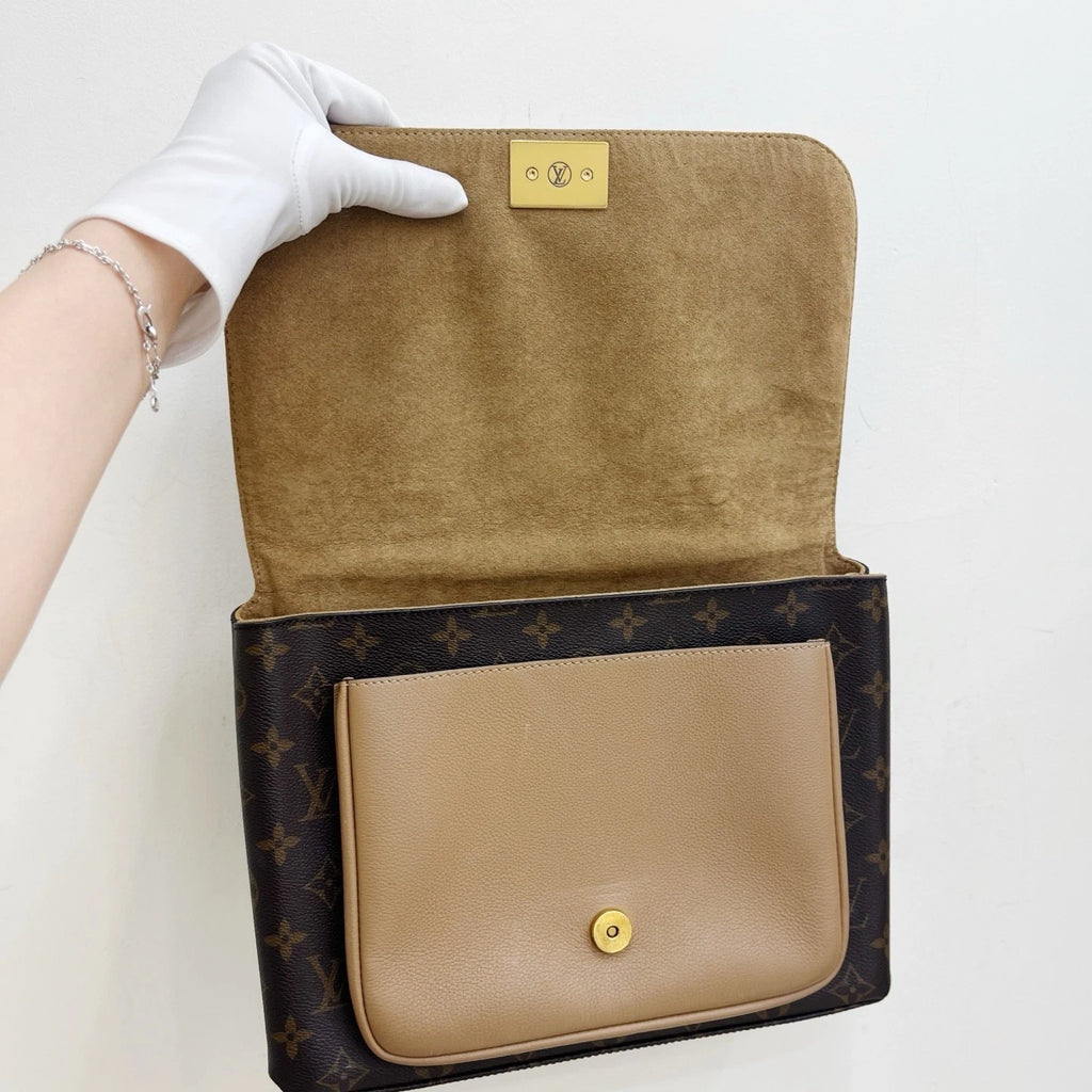Louis Vuitton Marignan Monogram Top Handle Crossbody Bag Brown Gold Women