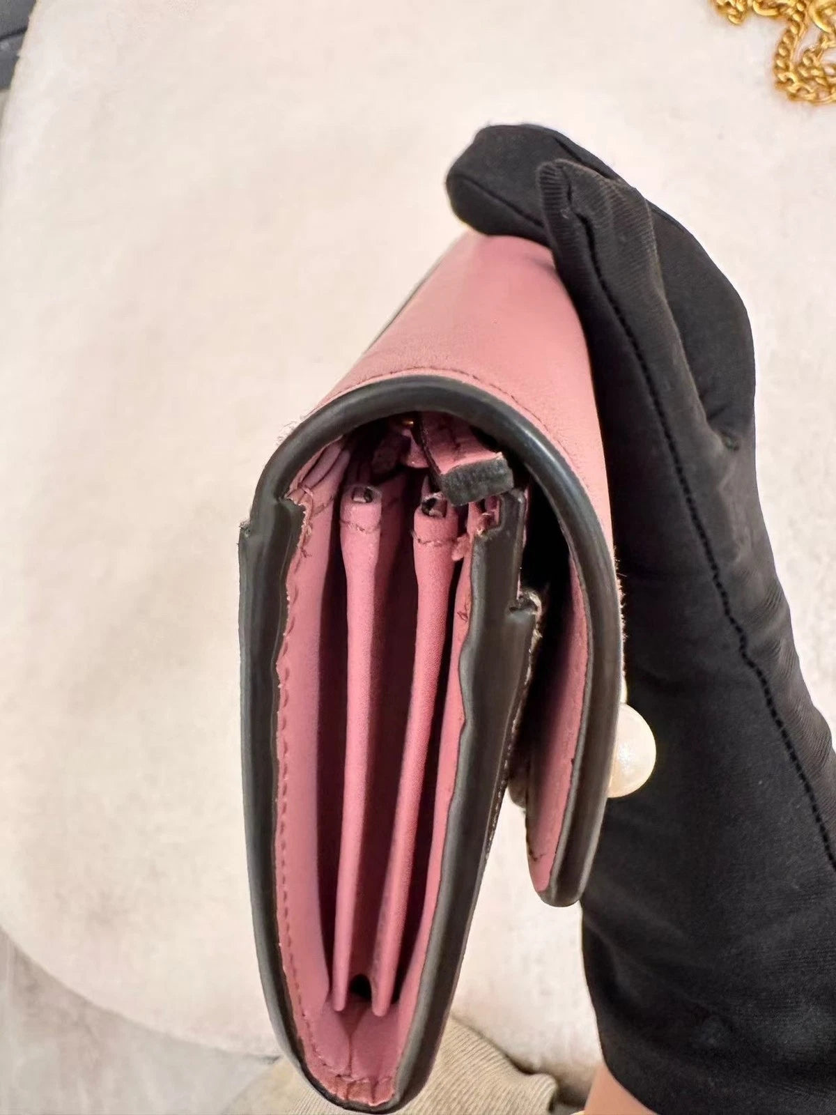 GUCCI Women Leather Pearl Decorated Wallet Crossbody