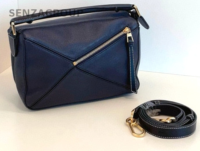 Loewe Puzzle Calfskin Leather Top Handle Shoulder Crossbody Bag Midnight Blue