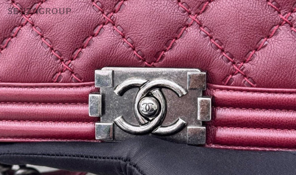 Chanel Leboy MM Chain Shoulder Bag Red Silver Used Women Classic Designer