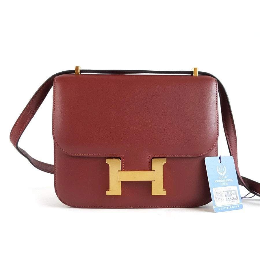 Authentic Hermes Constance19 Red Gold Hardware Shoulder Bag