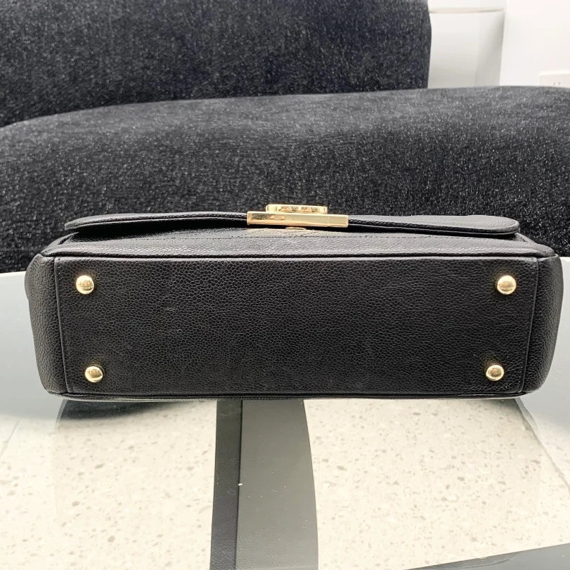 Chanel Calfskin Chain Shoulder Crossbody Bag Black Gold Women Classic S