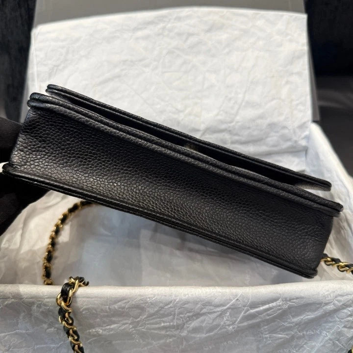 Chanel Woc Calfskin Chain Shoulder Crossbody Bag Black Gold Women Classic D