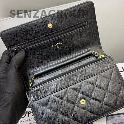 Chanel Black Caviar Leather WOC Chain Shoulder Crossbody Bag Classic