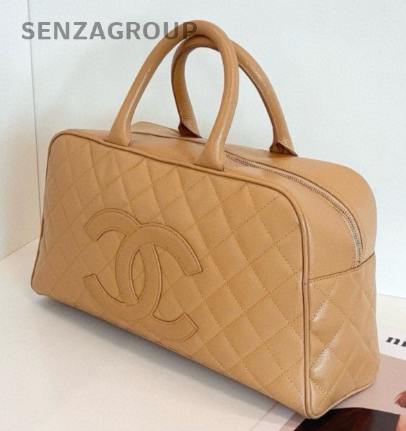 Chanel Bolide GM Top Handle Bag Beige Gold Diamond Women Classic CC Logo