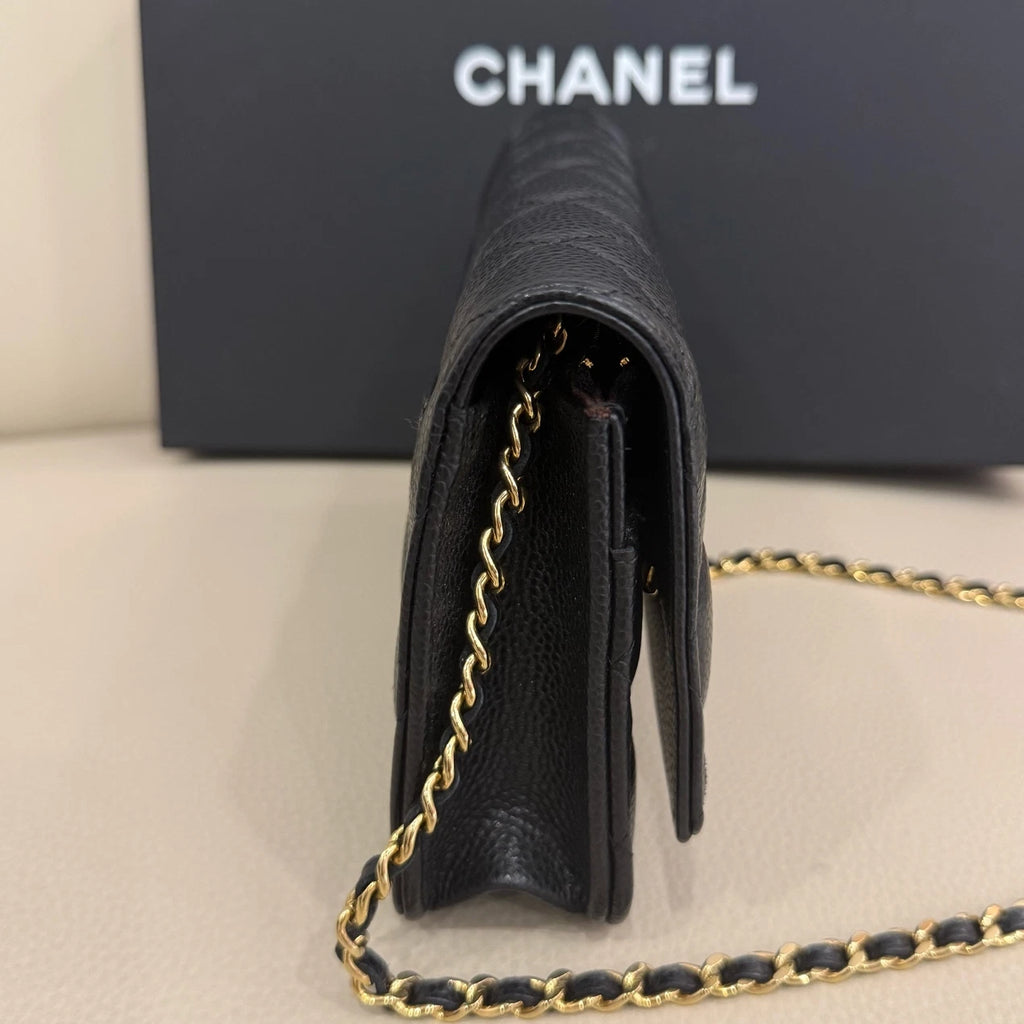 CHANEL Black Gold Leather WOC Crossbody Bag For Women