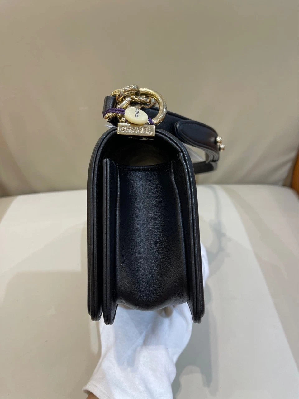 Chanel LeBoy Small Black Gold Lambskin Shoulder Bag For Women