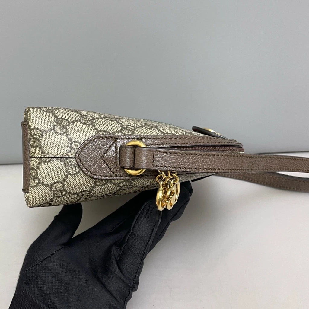 Authentic Gucci Ophidia Bell Bag Shoulder Crossbody Bag Brown Gold Hardware