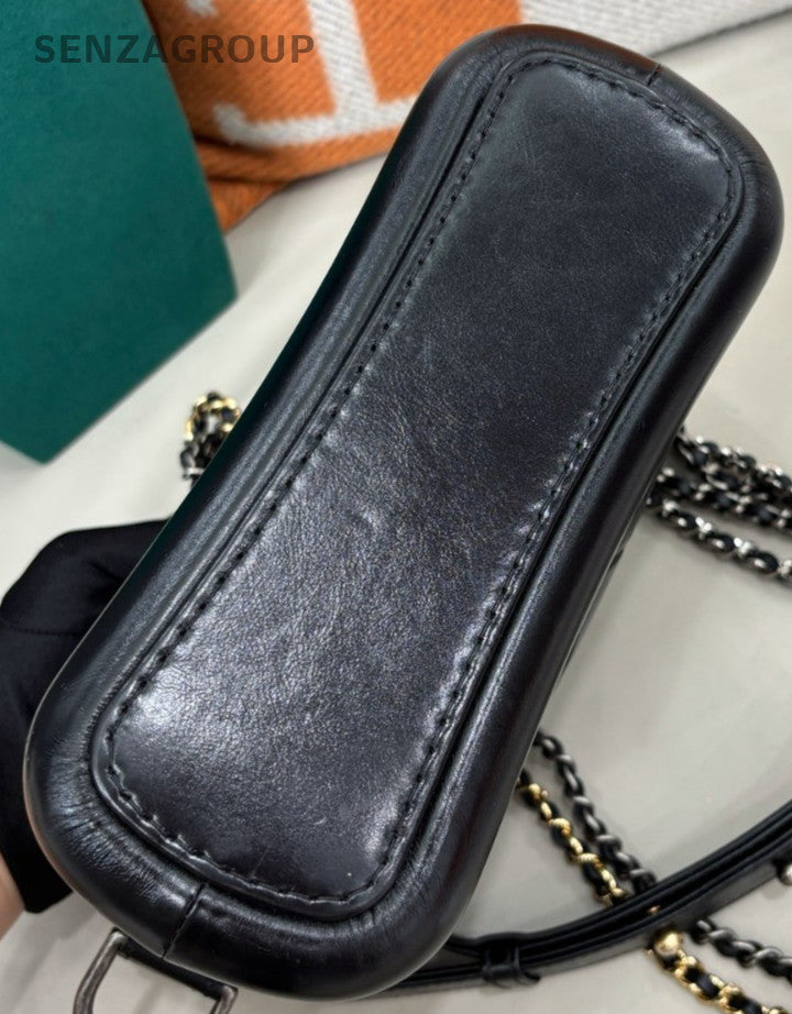 Chanel Gabrielle PM Chain Shoulder Bag Diamond Black Gold Women Classic Designer