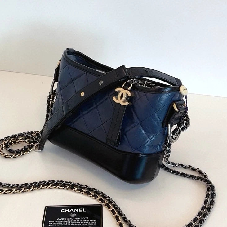 Chanel Gabrielle PM Chain Shoulder Crossbody Blue Gold Women Classic Fashion