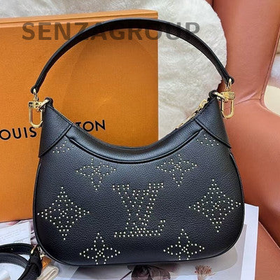 Louis Vuitton Black Leather Zipper Shoulder Crossbody Bag Gold Hardware