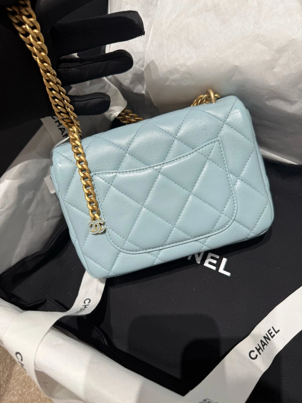 New CHANEL Lamskin Enamel Buckle CF Mini Crossbody Bag For Women