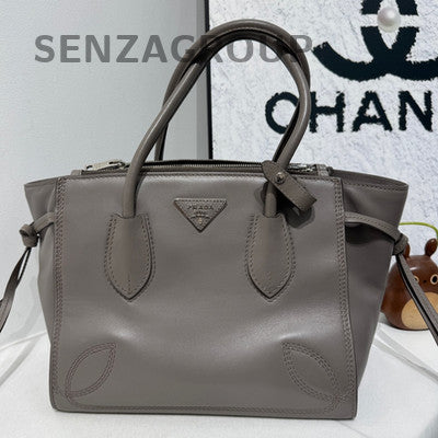 Prada Grey Silver Buckle Bat Smile Bag Classic Women's Handbag