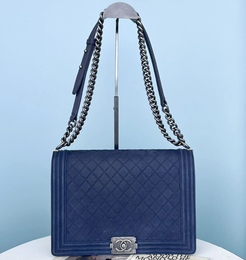 Chanel Leboy Calfskin GM Shoulder Bag Crossbody Bag Blue Women