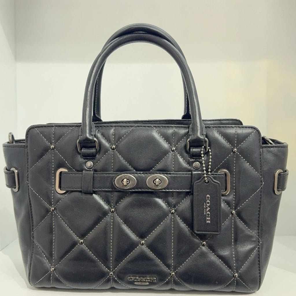 Coach Black Quilted Leather Rivet Tote Shoulder Handbag For Women