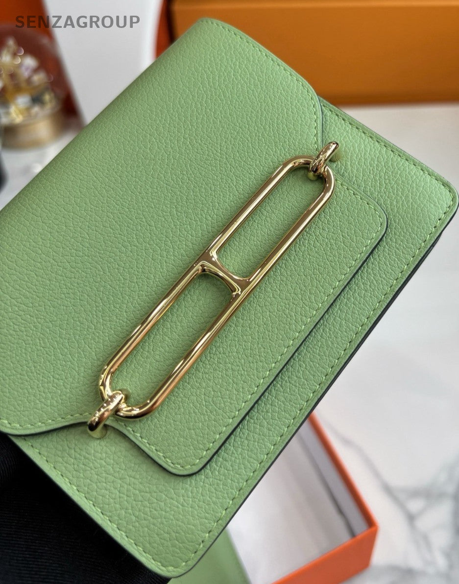 Hermès Roulis Slim Leather Clutch Wallet Green Women Almost Brand New