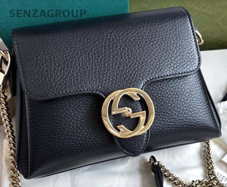 Gucci GG Chain Strap Shoulder bag Crossbody Black Gold Almost Brand NEW Women