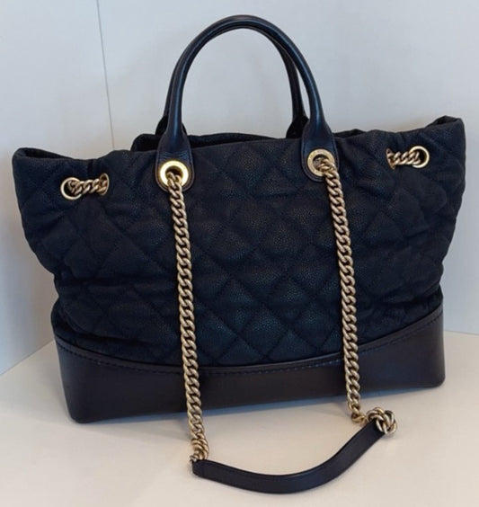 CHANEL Classis tote Calfskin Shoulder Handbag Chain Strap Black Gold WOMEN