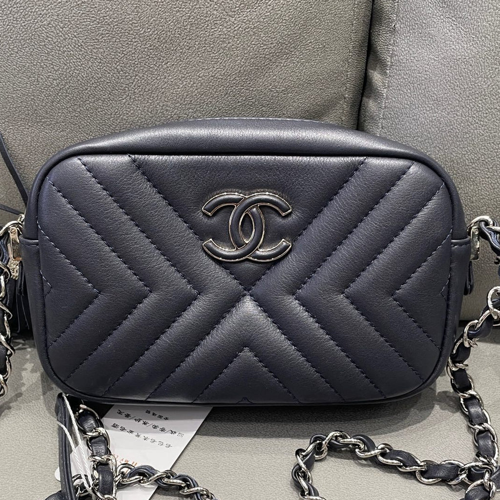 Chanel Navy Blue Silver Hardware Tassel Camera Bag Chain Shoulder Crossbody
