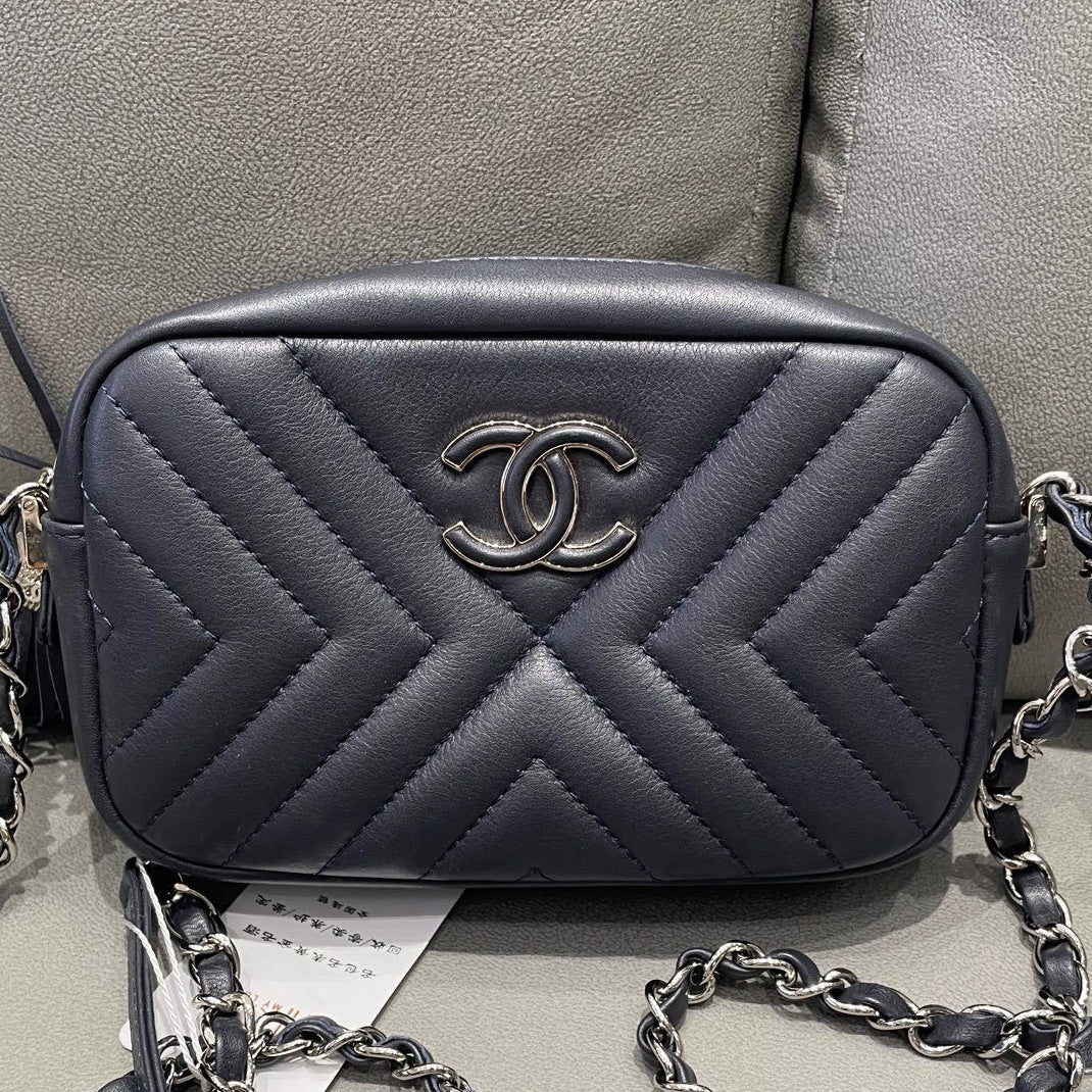 Chanel Navy Blue Silver Hardware Tassel Camera Bag Chain Shoulder Crossbody
