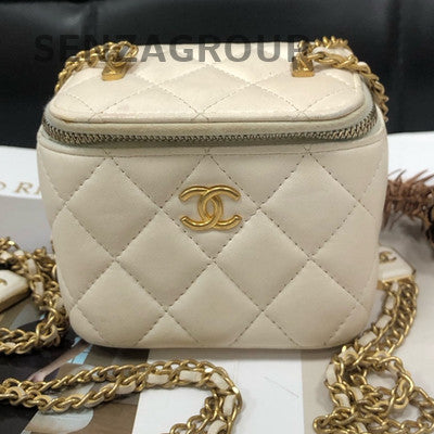 Chanel White Gold Classic Square Box Chain Shoulder Crossbody Bag Women