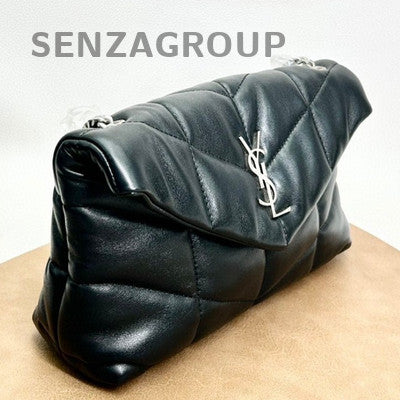 Saint Laurent Puffer Black Silver Shoulder Bag Women Classic Fashion