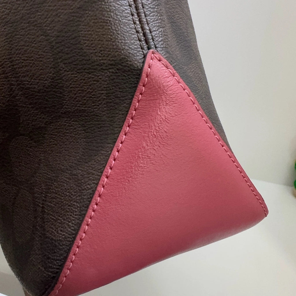 COACH Classic Monogram Canvas Leather Zip Top Tote Shoulder Bag For Women