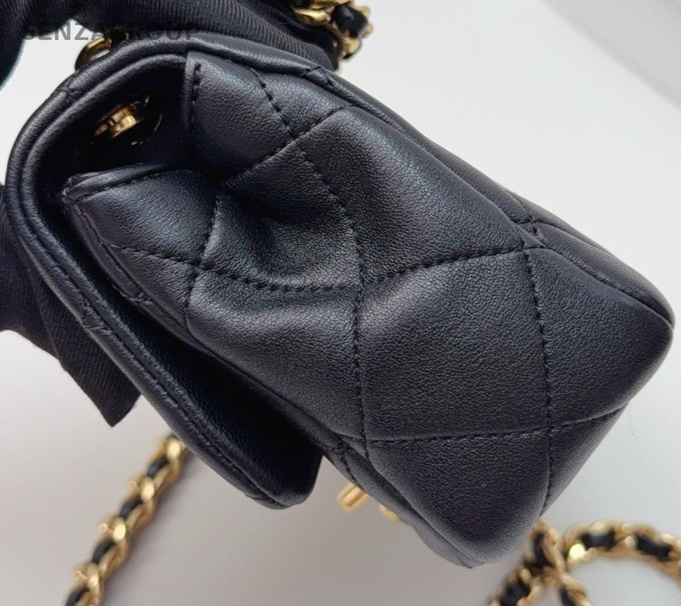 Chanel Diamond PM Black Gold Diamond Top Handle Bag Chain Crossbody Women